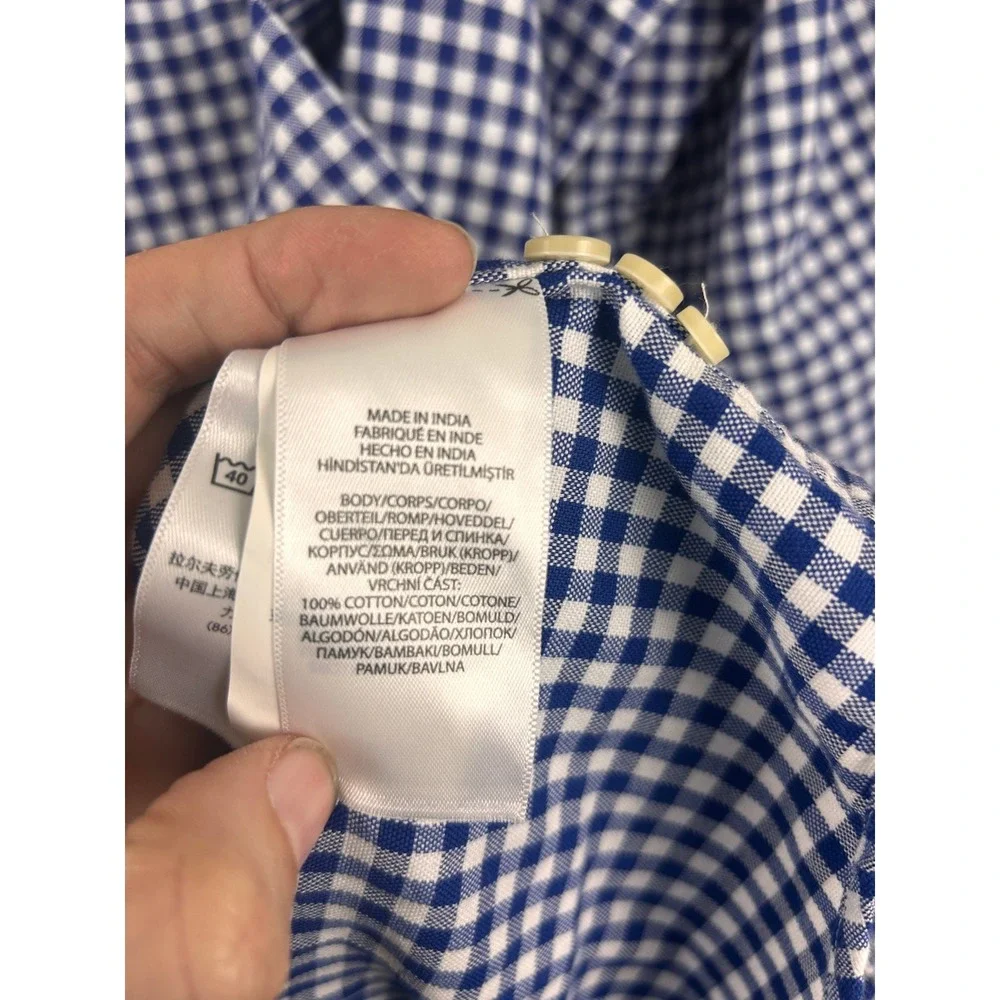 Polo Ralph Lauren Mens XL Classic Fit Gingham Check Button Down Shirt Blue White